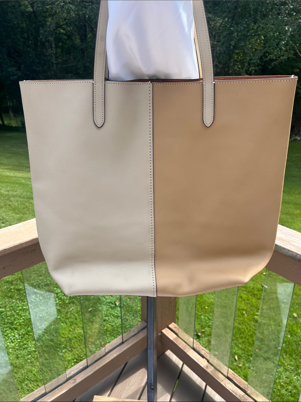 Coach Two-Tone Beige and Cream Leather Tote - Picture 12 of 15
